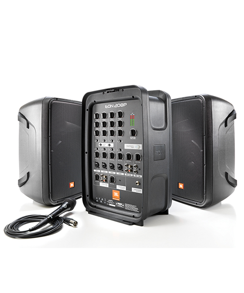 JBL EON208P ชุดเครื่องเสียงเคลื่อนที่ คลาส D 300 วัตต์ เพาเวอร์มิกเซอร์ 8 ชาแนล Bluetooth® Packaged 8" 2-Way PA with Powered 8-Channel Mixer and Bluetooth®