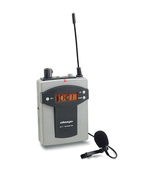 OKAYO EJ 7T Bodypack Transmitter with Clip Microphone OKAYO EJ-7T ชุดทัวร์ไกด์ แปลภาษาไร้สาย เครื่องส่งทัวร์ไกด์ สำหรับผู้บรรยาย ความถี่ 96 ช่อง
