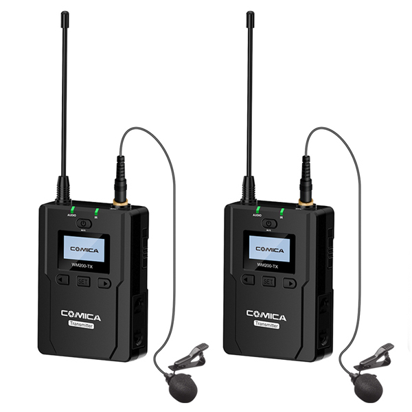 COMICA CVM-WM200A UHF(794MHz~806MHz) 80-channels Metal Wireless Microphone with Dual-transmitters and One Receiver (AA Battery Version) COMICA CVM-WM200A ชุดไมโครโฟนไร้สายสำหรับกล้องวีดีโอ ย่านความถี่ UHF 80 ช่องสัญญาณ เครื่องรับสัญญาณ 1 เครื่องและเครื่องส่งสัญญาณพร้อมไมโครโฟน 2 เครื่อง