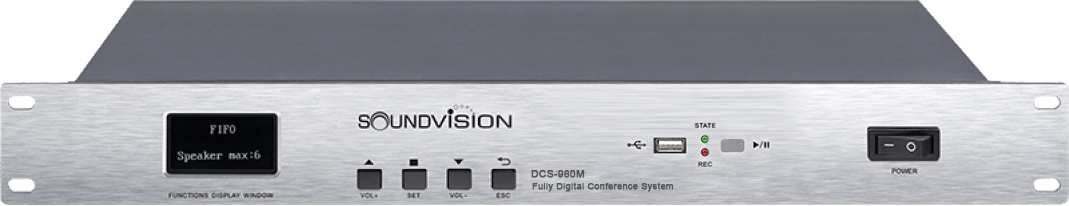 SOUNDVISION DCS-980M เครื่องควบคุมชุดไมค์ประชุม ดิจิตอล รองรับการประชุมสูงสุด 5,000 ชุด สามารถบันทึกเสียงประชุมลง USB ได้ มีฟังก์ชันการทำงาน 7 ฟังก์ชัน