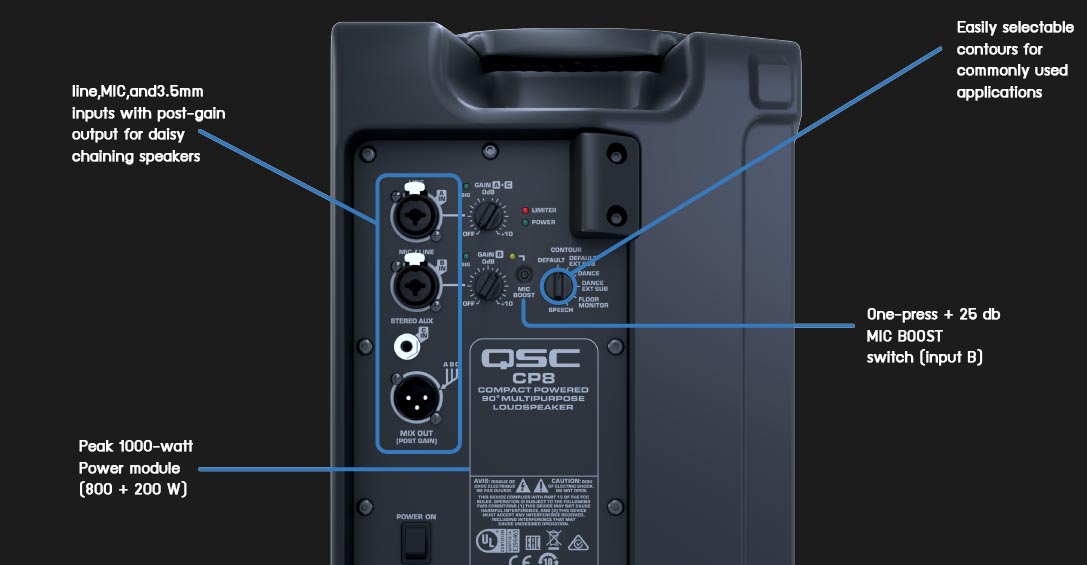 QSC CP12 12-Inch Compact Powered Loudspeaker QSC CP12 ตู้ลำโพงมีแอมป์ในตัว 2 ทาง ขนาด 12นิ้ว คลาส D 1000 วัตต์ QSC CP12 ลำโพงซับ