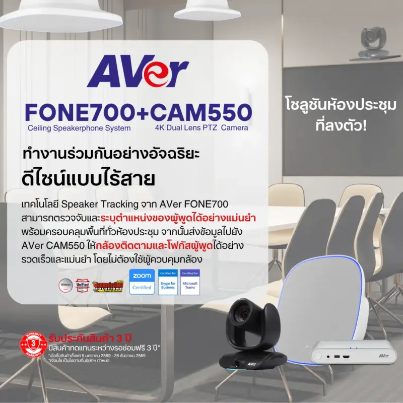 ชุดระบบสปีกเกอร์โฟน AVER FONE700 พร้อมกล้อง 4K CAM550 - Image 2